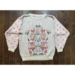 Jack Winter Floral Sweater Womens Large Multicolor Excellent Vintage Knit‎ Retro